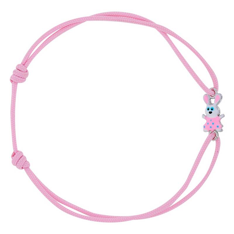 Pink Rabbit Cord 925 Rhodium-Plated Silver & Enamel Adjustable Bracelet - Bambins