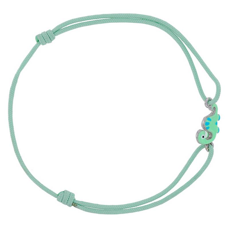 Adjustable Seafoam Cord & Enamel Dinosaur Bracelet in 925/1000 Rhodium-Plated Silver - Bambins