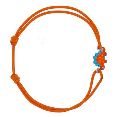 Bracelet Cordon Orange & Dinosaure en Email, Argent 925 Rhodié, Ajustable - Bambins