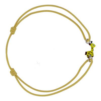 Bracelet Cordon Jaune & Girafe en Email, Argent 925 Rhodié, Ajustable - Bambins