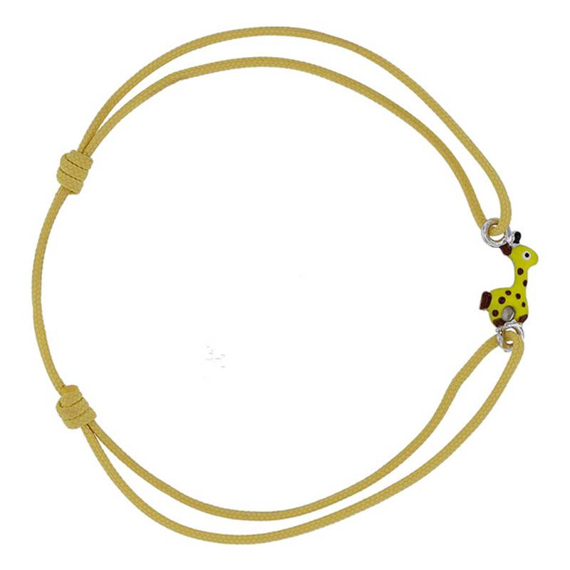 Rhodium-Plated 925 Sterling Silver & Enamel Adjustable Yellow Cord Giraffe Bracelet - Bambins