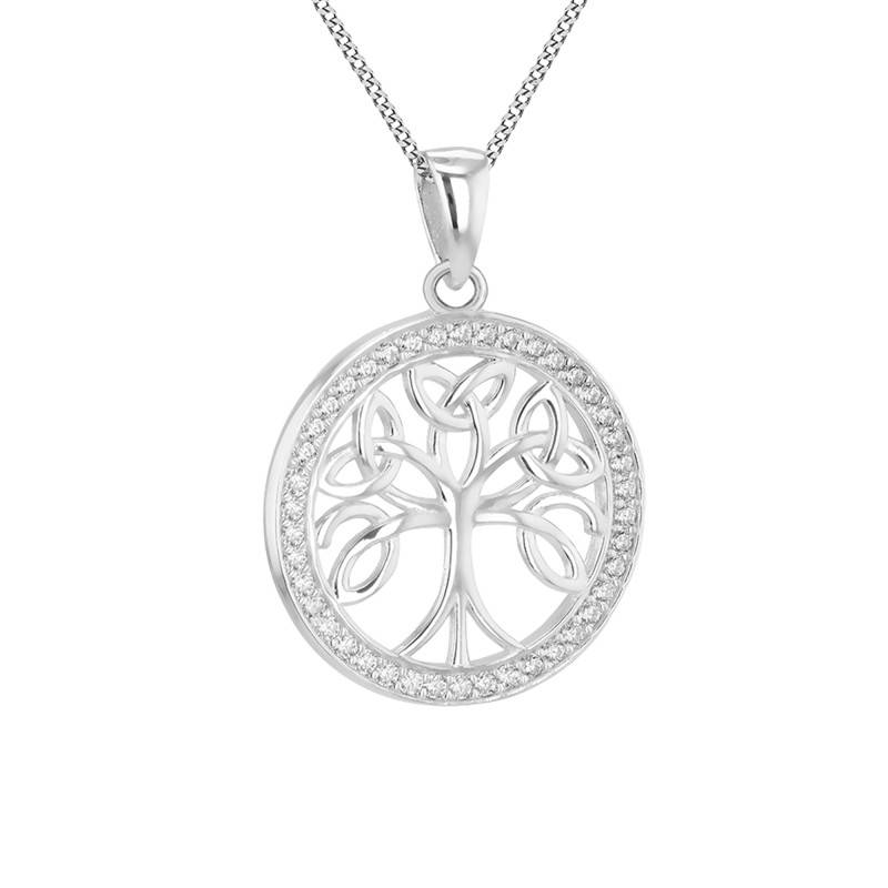 925 Silver & Cubic Zirconia Open-Work Tree of Life Pendant - Emanessence
