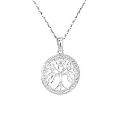 925 Silver & Cubic Zirconia Open-Work Tree of Life Pendant - Emanessence