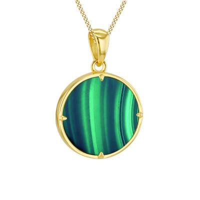 925 Yellow Gold-Plated Silver, Malachite & Cubic Zirconia Star of David Pendant - Emanessence