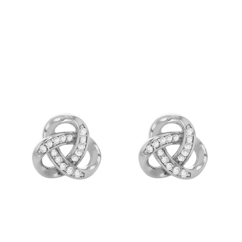 925 Sterling Silver Trinity Knot Stud Earrings with Cubic Zirconia - Emanessence