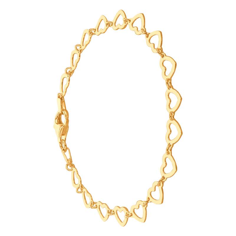 925 Silver Yellow Gold-Plated Open-Work Hearts Bracelet, Length 18 cm - Emanessence
