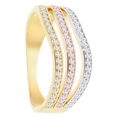 Bague Trio Ondulé & Zircones en 3 Ors 375 - Emanessence
