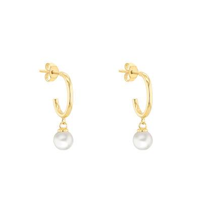 375 Yellow Gold & Freshwater Pearl Drop Earrings - Emanessence