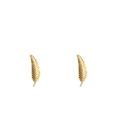 375/1000 Yellow Gold Chiseled Feather Stud Earrings - Emanessence