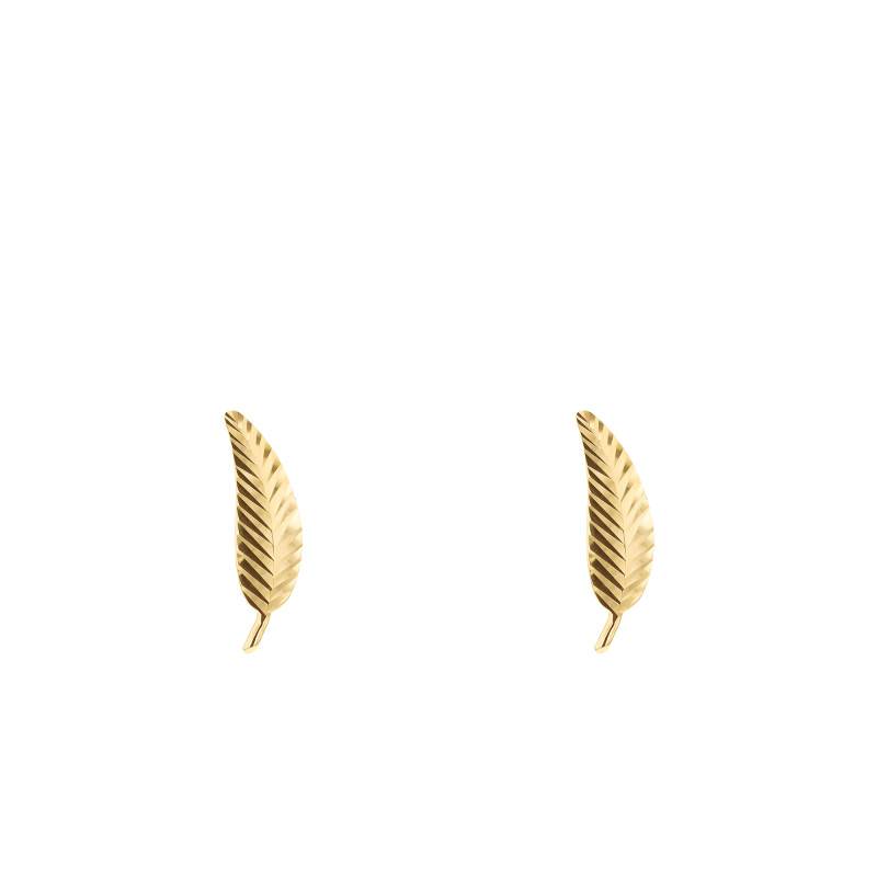 375/1000 Yellow Gold Chiseled Feather Stud Earrings - Emanessence