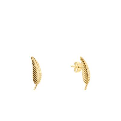 375/1000 Yellow Gold Chiseled Feather Stud Earrings - Emanessence