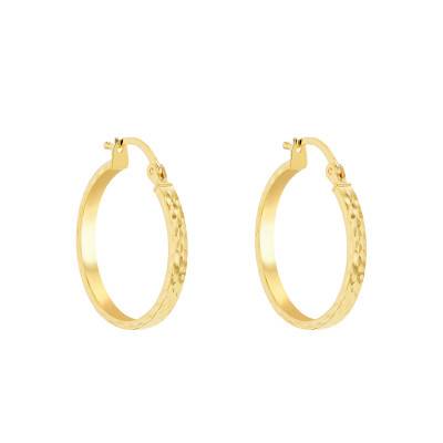 375 Yellow Gold Faceted Hoop Earrings - Diameter 20 mm - Emanessence