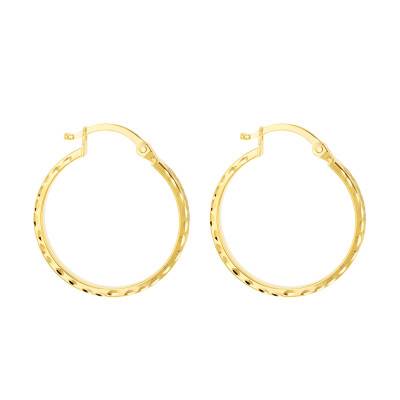375 Yellow Gold Faceted Hoop Earrings - Diameter 20 mm - Emanessence