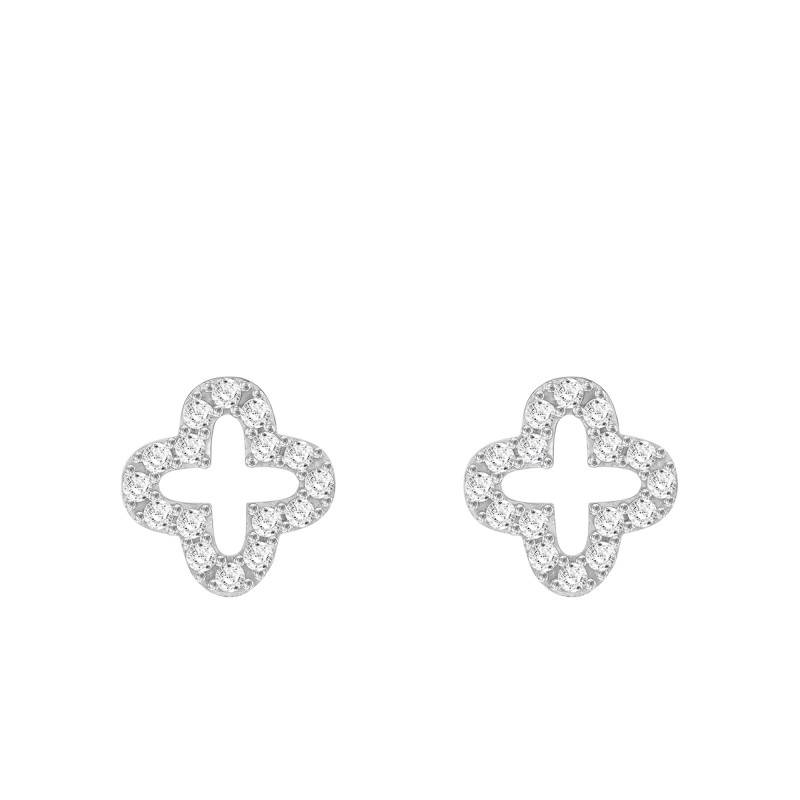 375 White Gold & Cubic Zirconia Clover Stud Earrings - Emanessence