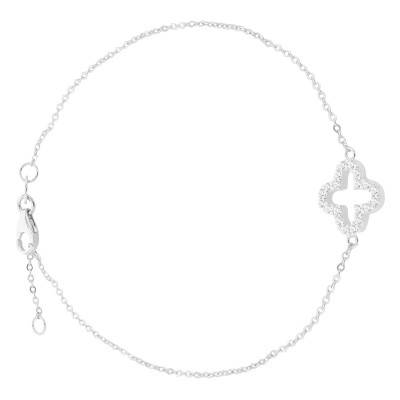 Bracelet Pétale & Zircones en Or Blanc 375, Longueur 18 à 19 cm - Emanessence