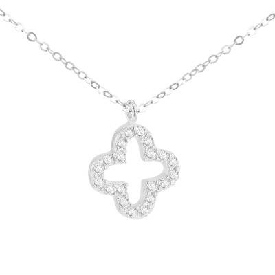 Collier Pétale & Zircones en Or Blanc 375, Longueur 43 à 46 cm - Emanessence
