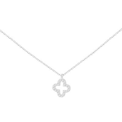 375 White Gold & Cubic Zirconia Petal Necklace, Length 43 cm to 46 cm - Emanessence