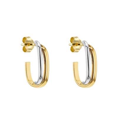 375/1000 Two-Tone Gold Crossed Half Hoop Earrings - Emanessence
