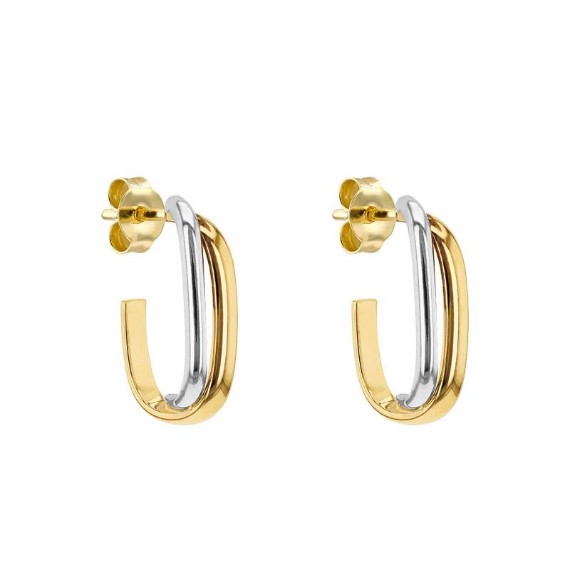 375/1000 Two-Tone Gold Crossed Half Hoop Earrings - Emanessence