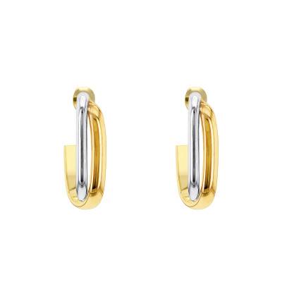 375/1000 Two-Tone Gold Crossed Half Hoop Earrings - Emanessence