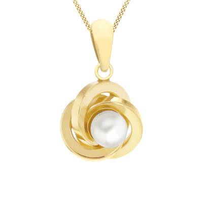 Pendentif Noeud & Perle d'Eau Douce 4 mm en Or Jaune 375 - Emanessence