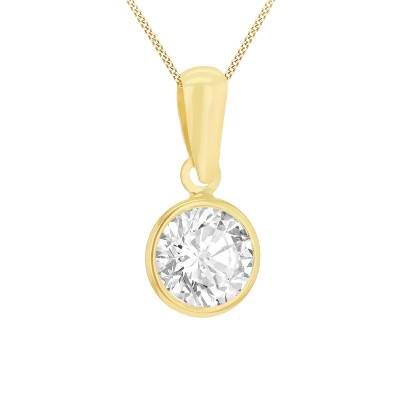 375/1000 Yellow Gold Round Cubic Zirconia Pendant - Emanessence