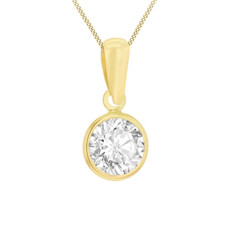 375/1000 Yellow Gold Round Cubic Zirconia Pendant - Emanessence