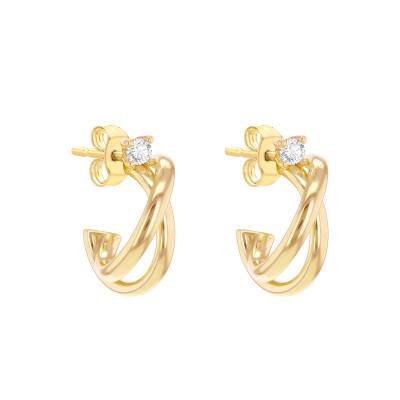 Boucles d'Oreilles Demi Créoles Torsades & Zircone, Or Jaune 375 - Emanessence