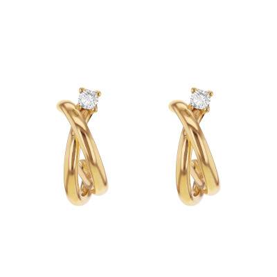 Boucles d'Oreilles Demi Créoles Torsades & Zircone, Or Jaune 375 - Emanessence