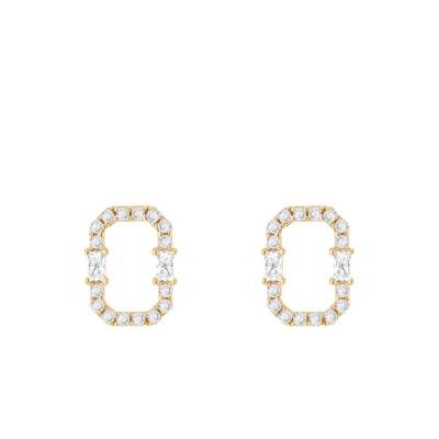 375/1000 Yellow Gold & Cubic Zirconia Openwork Rectangle Stud Earrings - Emanessence