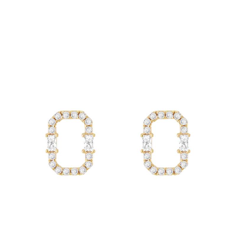 375/1000 Yellow Gold & Cubic Zirconia Openwork Rectangle Stud Earrings - Emanessence