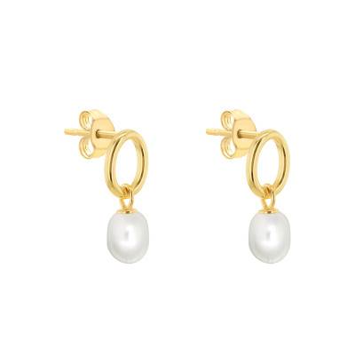 Yellow Gold 375/1000 & Freshwater Pearl Open Circle Drop Earrings - Emanessence