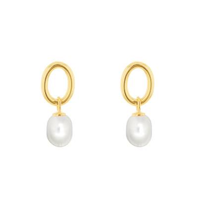 Yellow Gold 375/1000 & Freshwater Pearl Open Circle Drop Earrings - Emanessence
