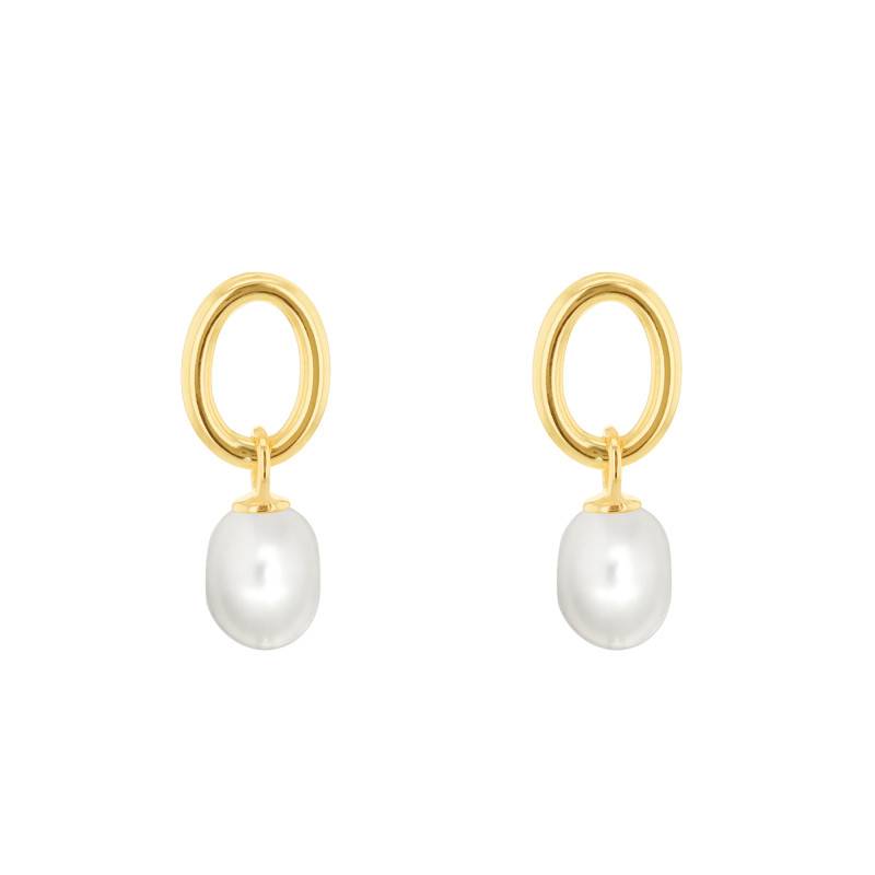 Yellow Gold 375/1000 & Freshwater Pearl Open Circle Drop Earrings - Emanessence