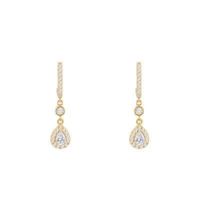 Boucles d'Oreilles Gouttes Pendantes & Zircones en Or Jaune 375 - Emanessence