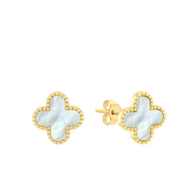 Boucles d'Oreilles Pétales Cloutés & Nacre en Or Jaune 375 - Emanessence