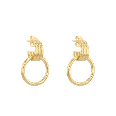 375/1000 Yellow Gold Open Circle & Triple Hoop Drop Earrings - Emanessence