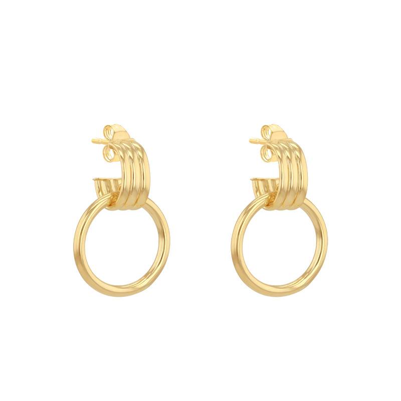 375/1000 Yellow Gold Open Circle & Triple Hoop Drop Earrings - Emanessence