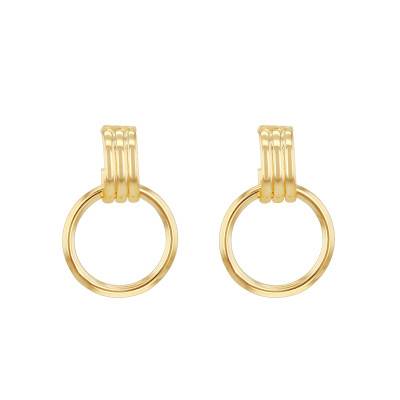 375/1000 Yellow Gold Open Circle & Triple Hoop Drop Earrings - Emanessence