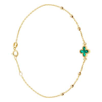 375/1000 Yellow Gold & Malachite Studded Petal Bracelet, Length 18 cm to 19 cm - Emanessence