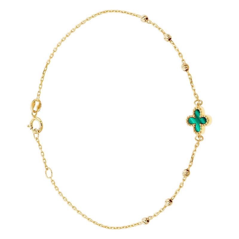 375/1000 Yellow Gold & Malachite Studded Petal Bracelet, Length 18 cm to 19 cm - Emanessence
