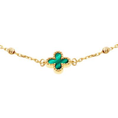 375/1000 Yellow Gold & Malachite Studded Petal Bracelet, Length 18 cm to 19 cm - Emanessence