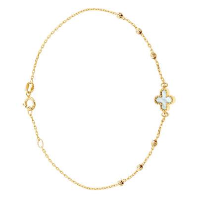 375/1000 Yellow Gold & Mother-of-Pearl Studded Petal Bracelet, Length 18 cm to 19 cm - Emanessence