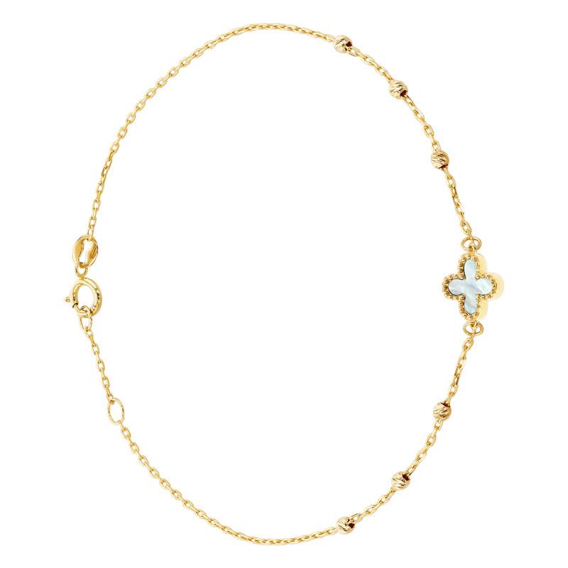 375/1000 Yellow Gold & Mother-of-Pearl Studded Petal Bracelet, Length 18 cm to 19 cm - Emanessence