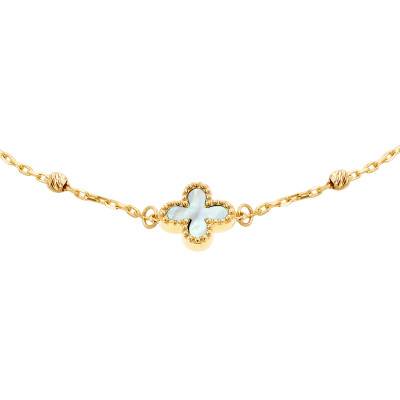 375/1000 Yellow Gold & Mother-of-Pearl Studded Petal Bracelet, Length 18 cm to 19 cm - Emanessence