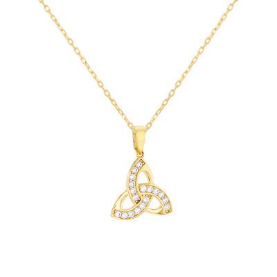 375/1000 Yellow Gold & Cubic Zirconia Celtic Knot Necklace, Length 41 cm to 44.50 cm - Emanessence