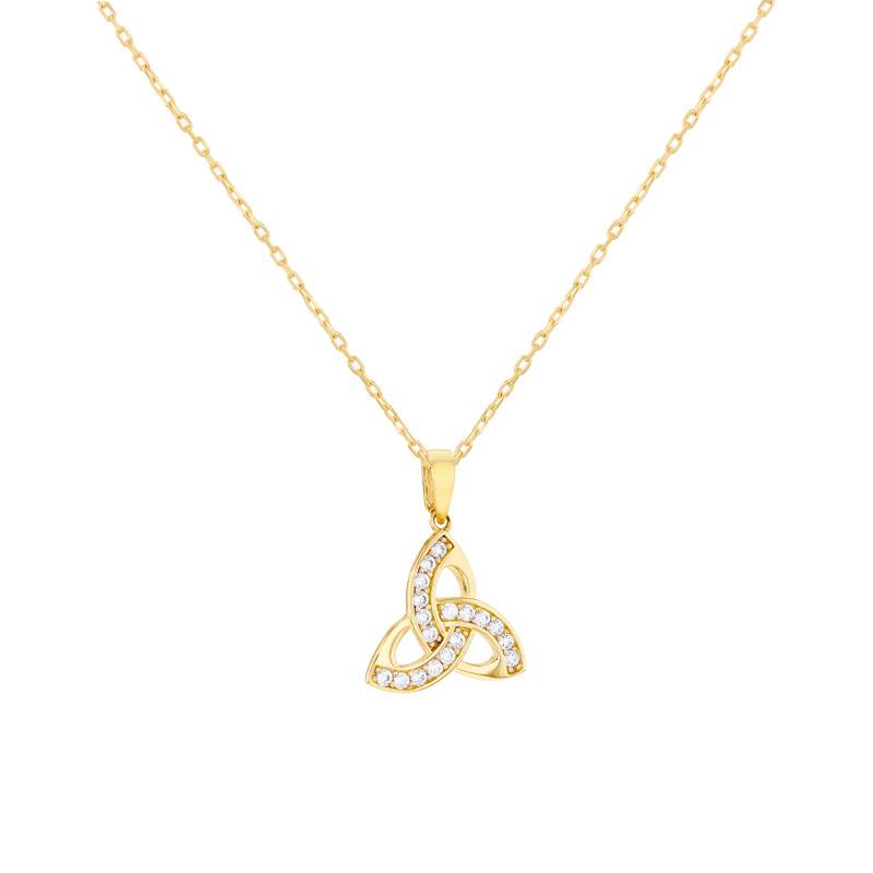 375/1000 Yellow Gold & Cubic Zirconia Celtic Knot Necklace, Length 41 cm to 44.50 cm - Emanessence