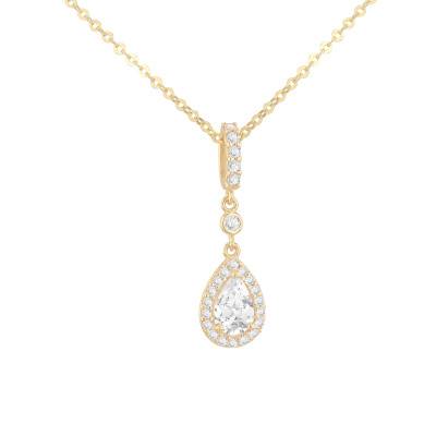 Collier Goutte Halo en Zircones, Or Jaune 375, Longueur 43 à 46 cm - Emanessence