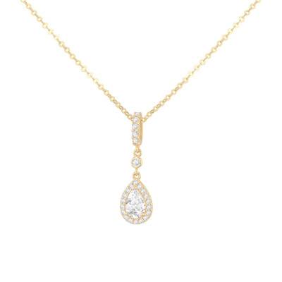 Collier Goutte Halo en Zircones, Or Jaune 375, Longueur 43 à 46 cm - Emanessence