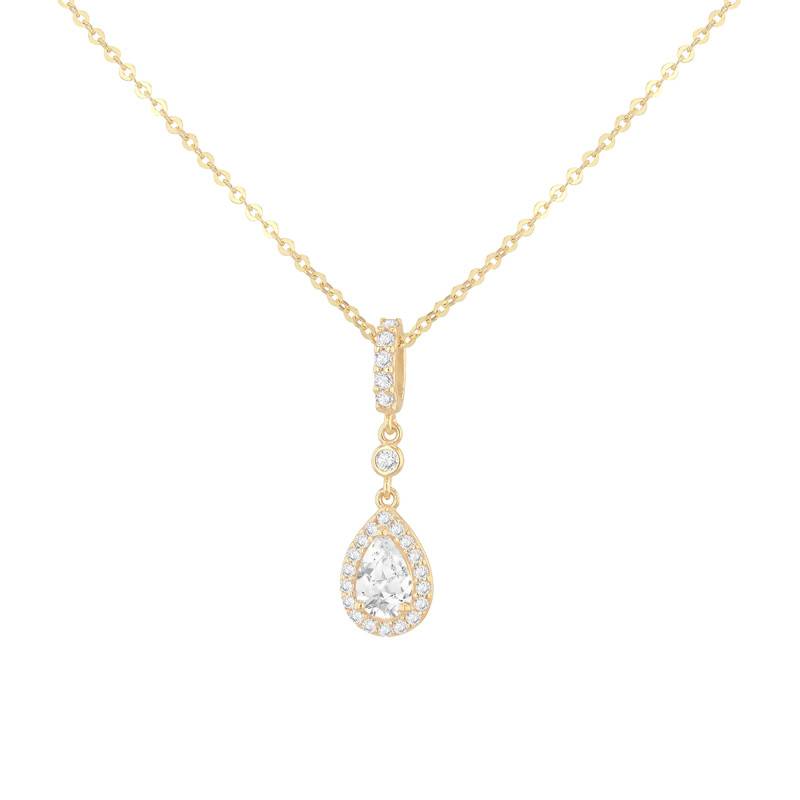 375/1000 Yellow Gold & Cubic Zirconia Drop Necklace, Length 43 cm to 46 cm - Emanessence